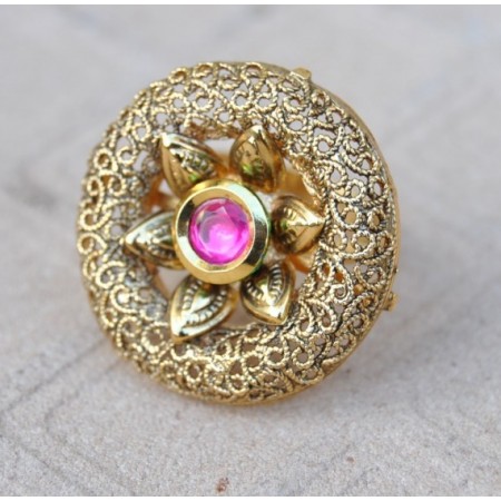 Intricately Designed Cocktail Finger Ring Studded with Ruby
